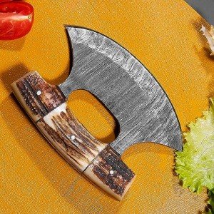 Damascus ULU Knife with Antler & Padauk Handle