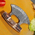 Damascus ULU Knife with Antler & Padauk Handle