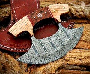 Custom Handmade Damascus Steel Ulu Chef Knife