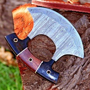 Custom Handcrafted Damascus Steel ULU Chef Knife