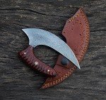 Damascus Steel Ulu Knife - T Grip Kitchen Tool