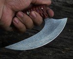 Damascus Steel Ulu Knife - T Grip Kitchen Tool