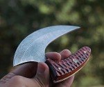 Damascus Steel Ulu Knife - T Grip Kitchen Tool