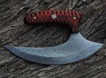 Damascus Steel Ulu Knife - T Grip Kitchen Tool