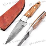 Handmade Damascus Steel Ulu Knife with Bone Handle