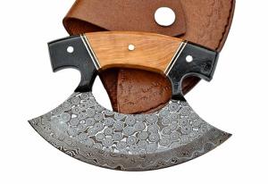 Damascus Steel ULU Knife with Sheath - 5.5" Blade