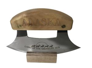 Alaska Birch Ulu Knife with Wood Stand