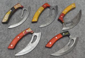 Custom Damascus Steel Skinning ULU Knife Set