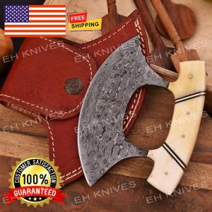 Damascus Steel Ulu Knife with Sheath