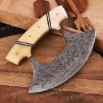 Damascus Steel Ulu Knife with Sheath