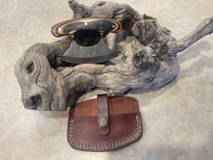 Damascus Steel Ulu Knife with Wood Handle