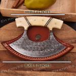 Damascus Steel Ulu Knife with Sheath