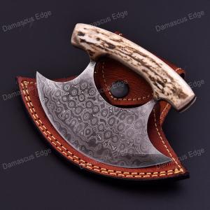 Damascus Ulu Knife with Sheath - Alaskan Style