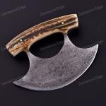 Damascus Ulu Knife with Sheath - Alaskan Style