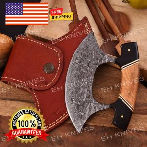 Damascus Steel Ulu Knife with Sheath