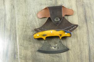 Eskimo Ulu Damascus Steel Knife with Wood Handle