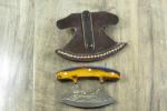 Eskimo Ulu Damascus Steel Knife with Wood Handle