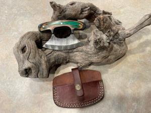 Damascus Steel Ulu Knife with Wood Handle