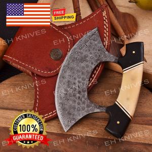 Damascus Steel Ulu Knife with Sheath