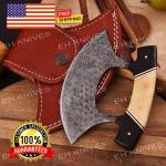 Damascus Steel Ulu Knife with Sheath