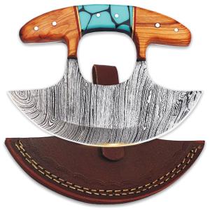 Alaskan Ulu Knife with Sheath - 5.5" Damascus Steel