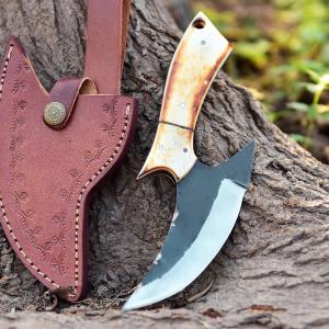 Damascus Steel Alaska Ulu Knife with Sheath