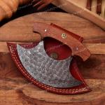 Damascus Steel Ulu Kitchen Chef Knife with Sheath
