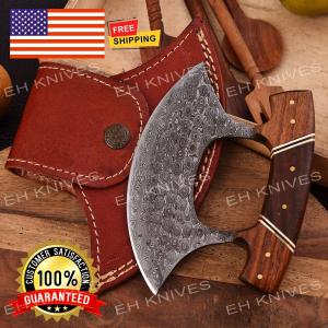 Damascus Steel Ulu Knife with Sheath