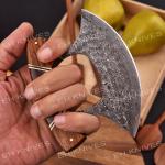 Damascus Steel Ulu Knife with Sheath