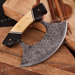 Vintage Alaskan Damascus Steel Ulu Kitchen Knife