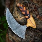 Damascus Ulu Knife with Wood Handle