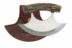 Stag Handle Alaskan Ulu Knife with Leather Sheath
