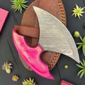 Damascus Steel ULU Knife with Wood Handle