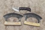Handmade Damascus Steel Ulu Knife Set, 3 Pieces