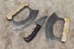 Handmade Damascus Steel Ulu Knife Set, 3 Pieces