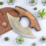 Damascus Steel ULU Knife with Wood Handle