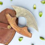 Damascus Steel ULU Knife with Wood Handle
