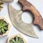 Damascus Steel ULU Knife with Wood Handle