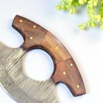 Damascus Steel ULU Knife with Wood Handle