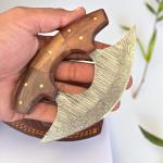 Damascus Steel ULU Knife with Wood Handle