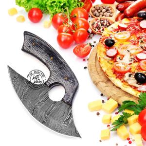 Black Wood Damascus Steel Ulu Knife for Pizzas