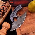 Black Wood Damascus Steel Ulu Knife for Pizzas
