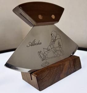 Vintage Etched Alaskan Stainless Steel Ulu Knife