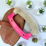 Damascus Steel ULU Knife with Wood Handle