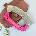 Damascus Steel ULU Knife with Wood Handle