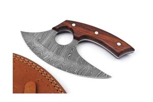 Handmade Damascus Steel Ulu Knife with Rosewood Handle