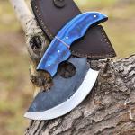 Alaskan Ulu Pizza Cutter with Blue Wood Sheath