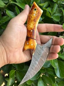 Damascus Ulu Knife with Camel Bone Handle