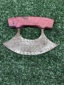 Damascus Steel ULU Kitchen Knife with Wood Handle