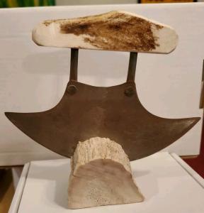 Antler-Handled Vintage ULU Knife with Stand